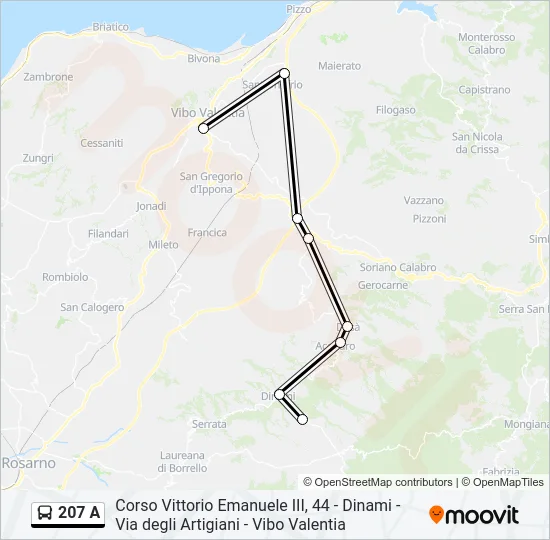 Percorso linea bus 207 A