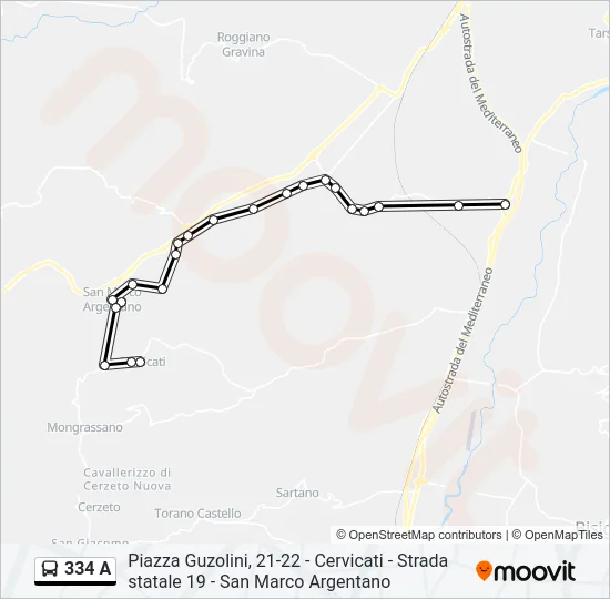 334 A Bus Line Map