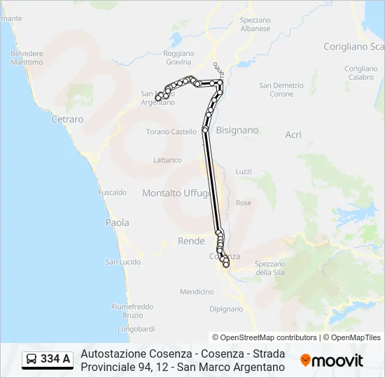 334 A Bus Line Map