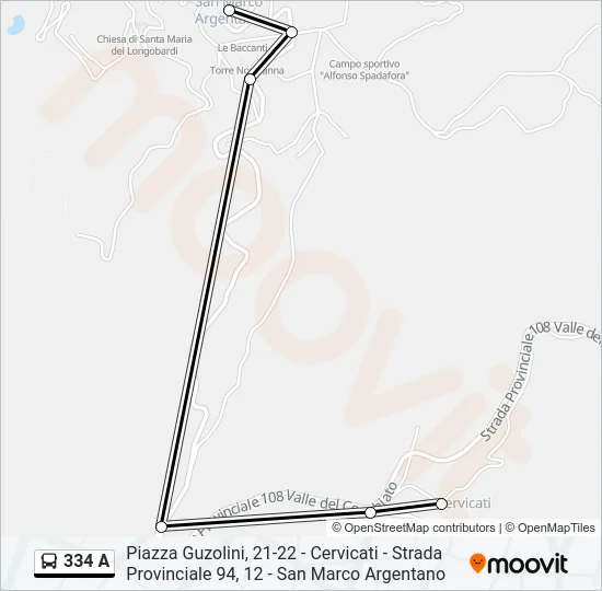 334 A Bus Line Map