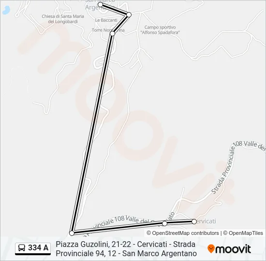 334 A Bus Line Map