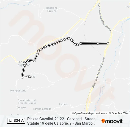 334 A Bus Line Map