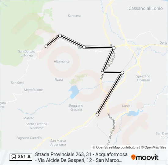 361 A Bus Line Map