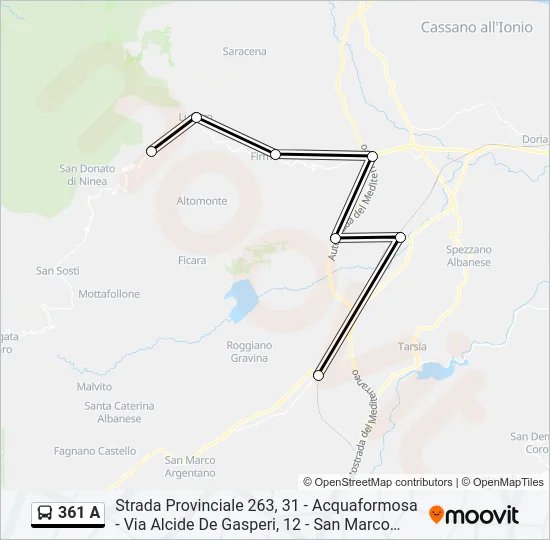 361 A Bus Line Map