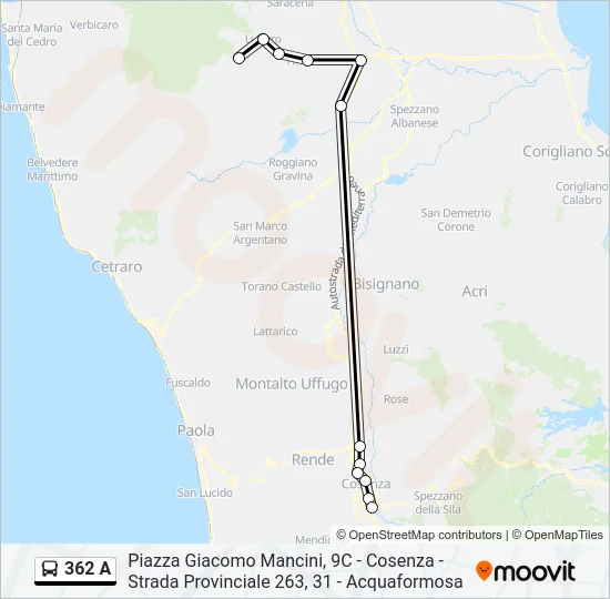 362 A Bus Line Map