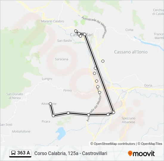 Percorso linea bus 363 A