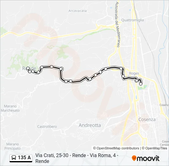 135 A Bus Line Map