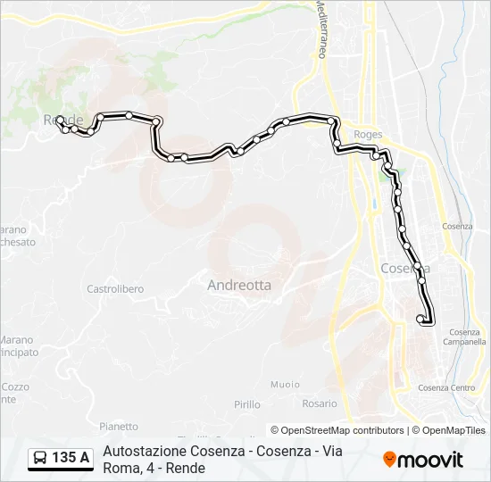 135 A Bus Line Map