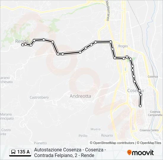 135 A Bus Line Map