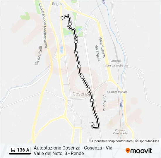 136 A Bus Line Map