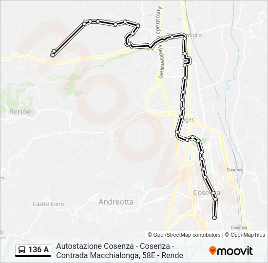 136 A Bus Line Map