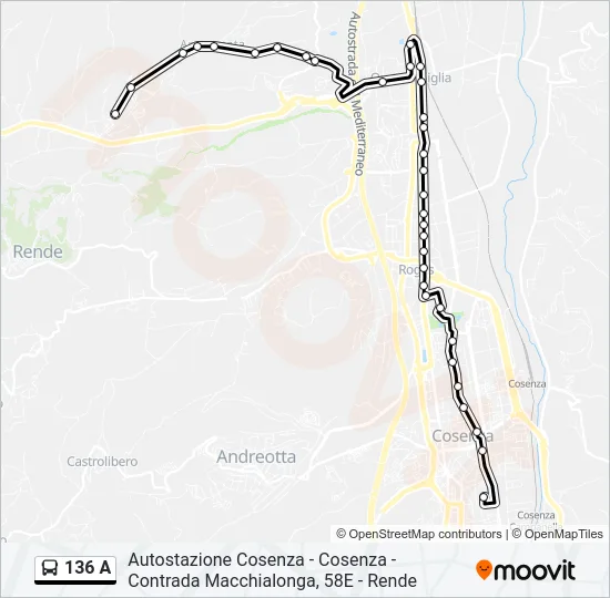 136 A Bus Line Map