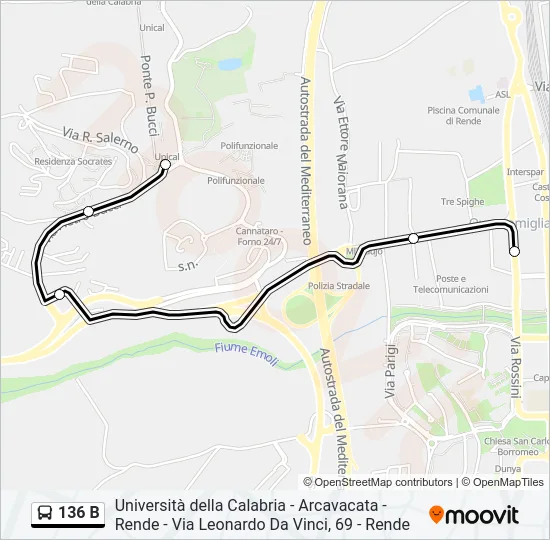 136 B Bus Line Map