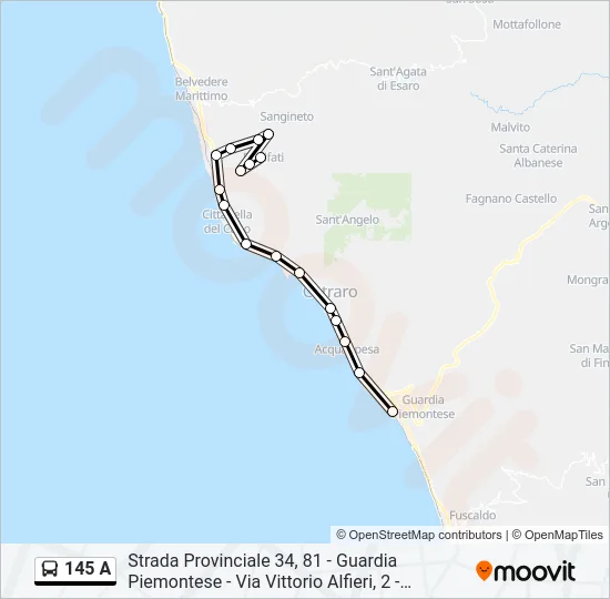 145 A Bus Line Map