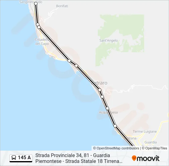 145 A Bus Line Map