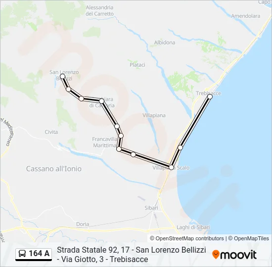 164 A Bus Line Map