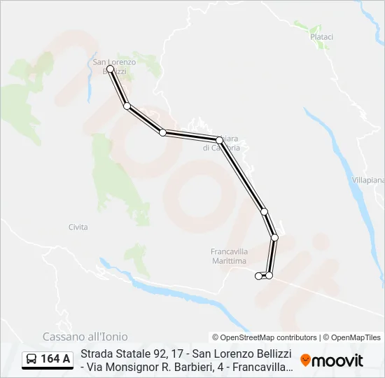 Percorso linea bus 164 A