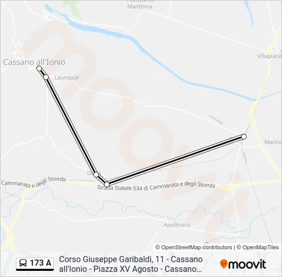 173 A Bus Line Map