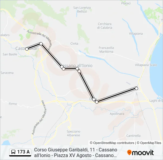 173 A Bus Line Map