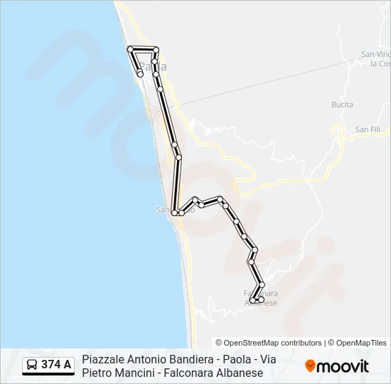 374 A Bus Line Map