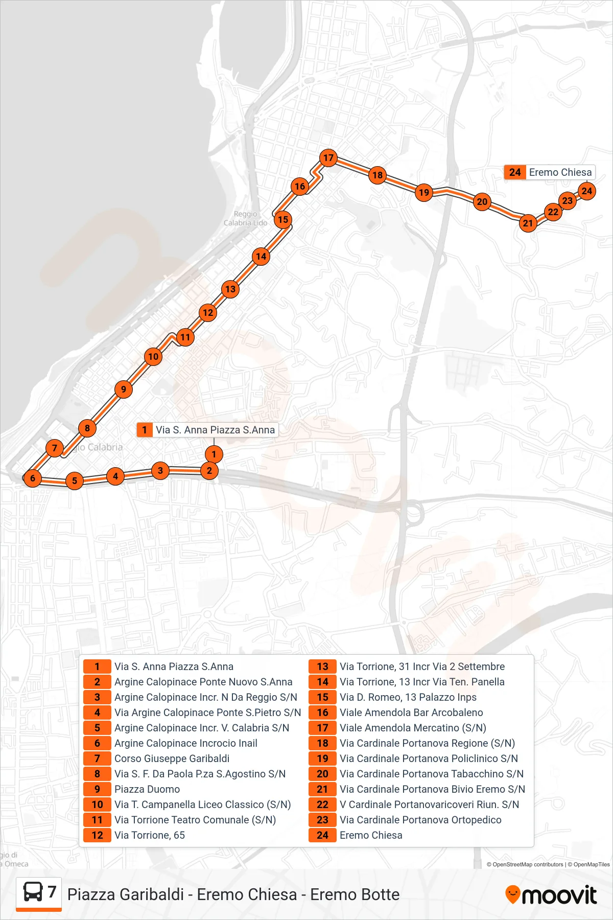 Linea 7 bus (Eremo Chiesa) - Percorsi e fermate sulla mappa