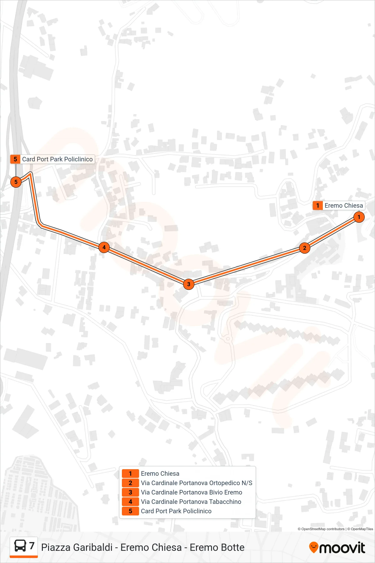 Linea 7 bus (Card Port Park Policlinico) - Percorsi e fermate sulla mappa