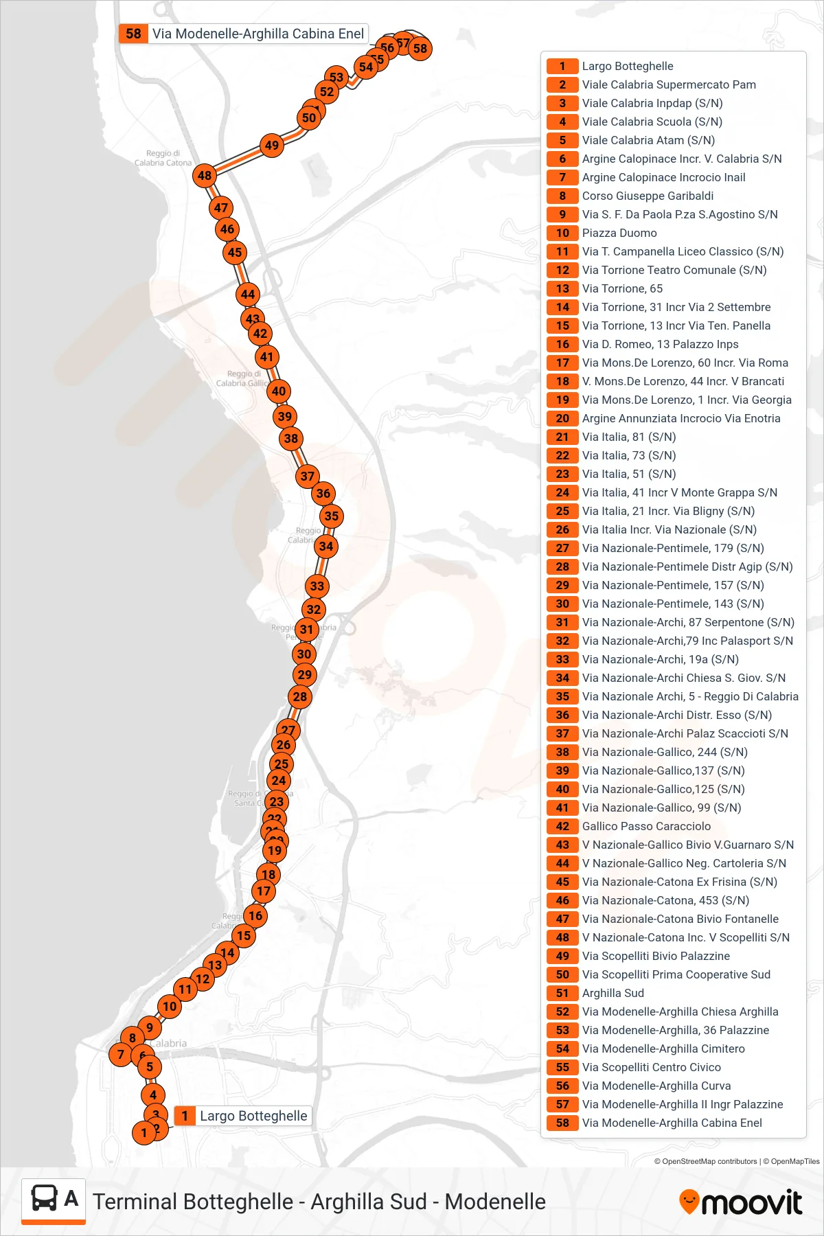Linea A bus (Via Modenelle-Arghilla Cabina Enel) - Percorsi e fermate sulla mappa
