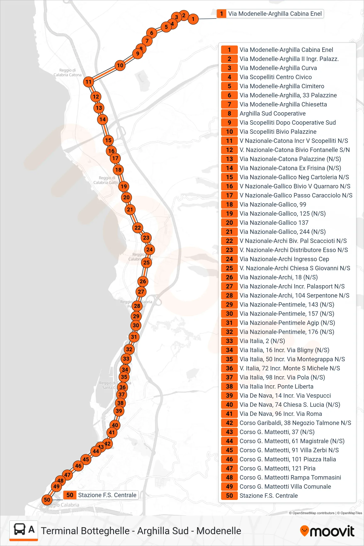 Linea A  bus (Stazione F.S. Centrale) - Percorsi e fermate sulla mappa