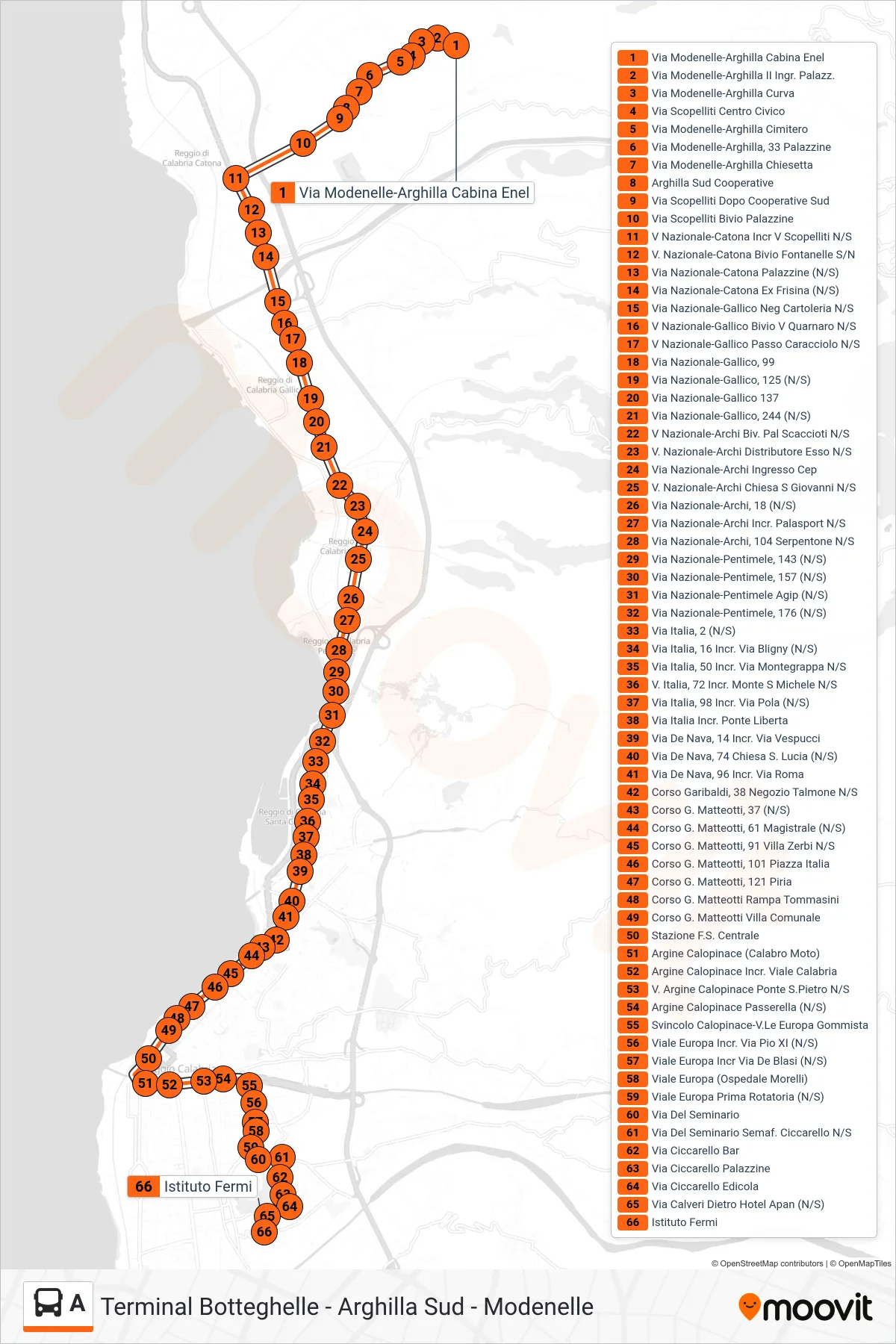 Linea A bus (Istituto Fermi) - Percorsi e fermate sulla mappa