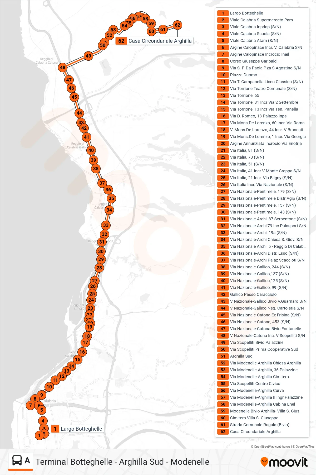 Linea A bus (Casa Circondariale Arghilla) - Percorsi e fermate sulla mappa