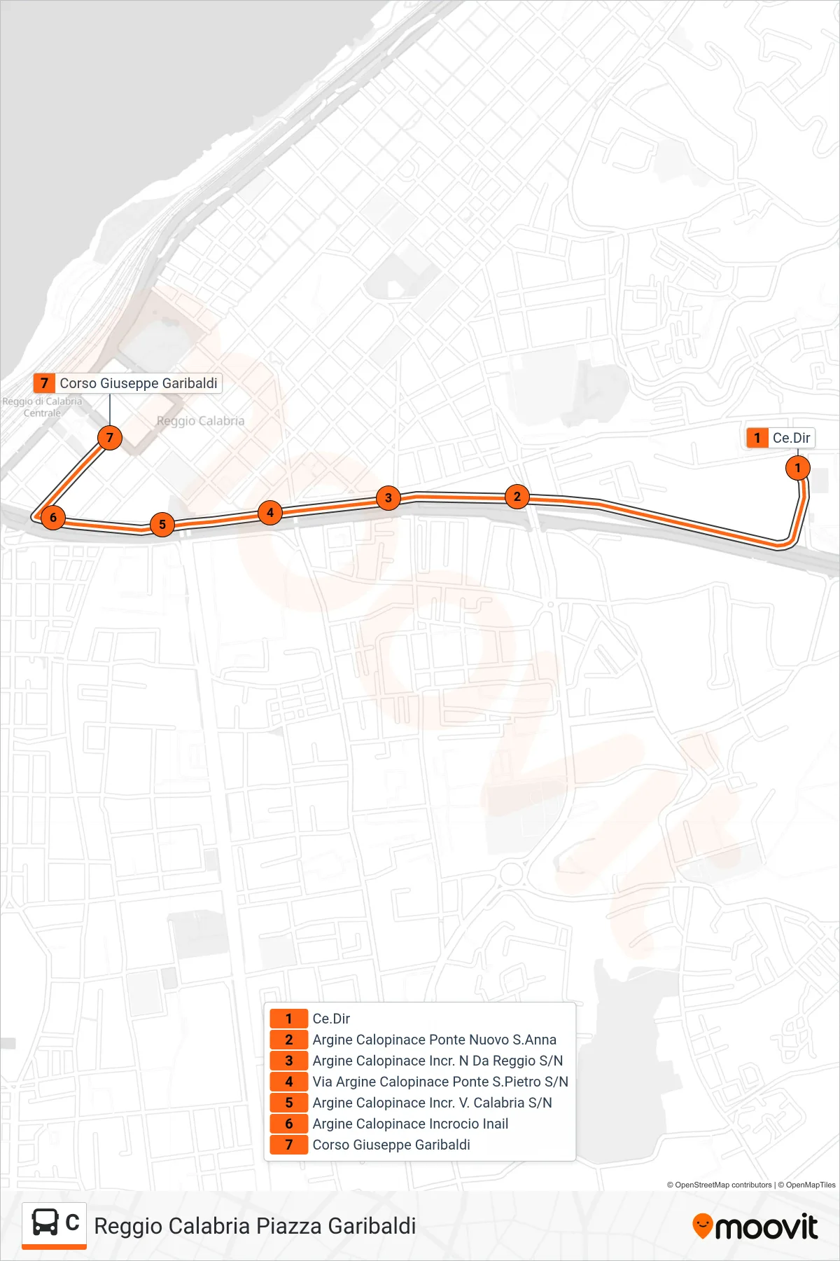 Linea C bus (Reggio Calabria Piazza Garibaldi) - Percorsi e fermate sulla mappa