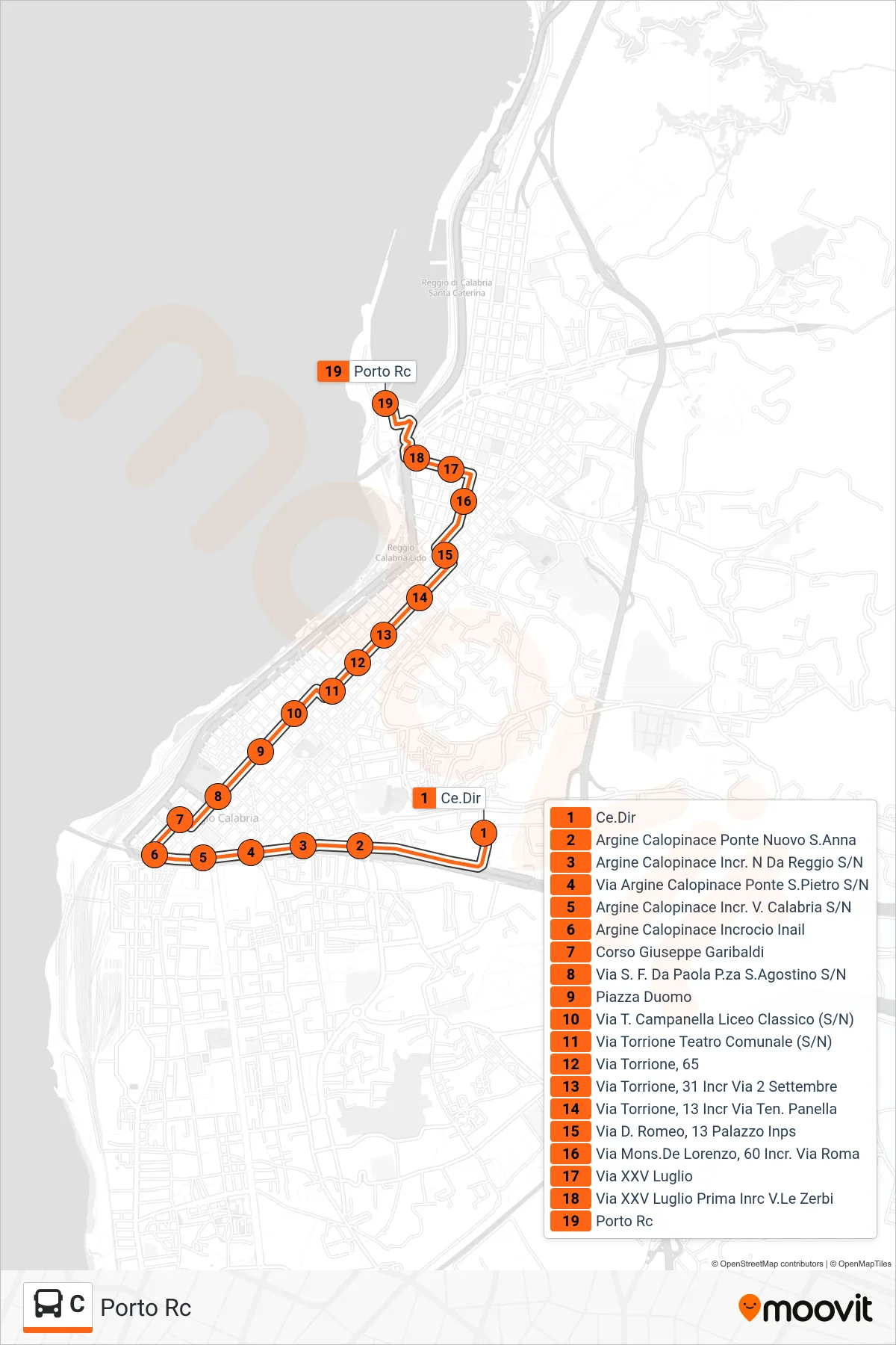 Linea C bus (Porto Rc) - Percorsi e fermate sulla mappa