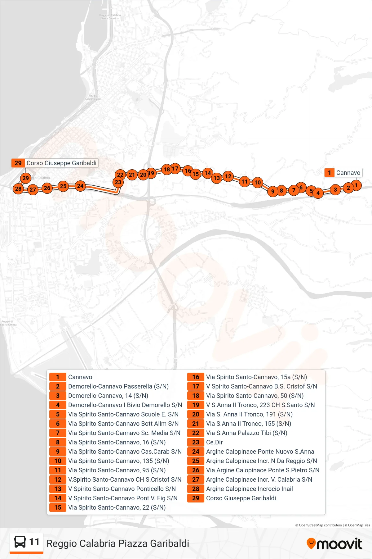 Linea 11 bus (Reggio Calabria Piazza Garibaldi) - Percorsi e fermate sulla mappa