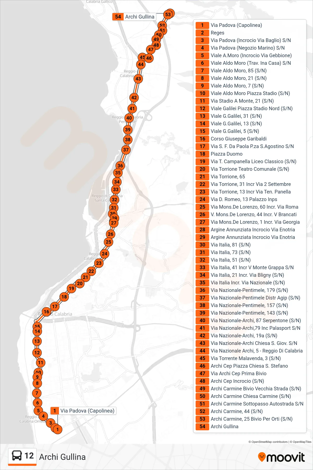 Linea 12  bus (Archi Gullina) - Percorsi e fermate sulla mappa