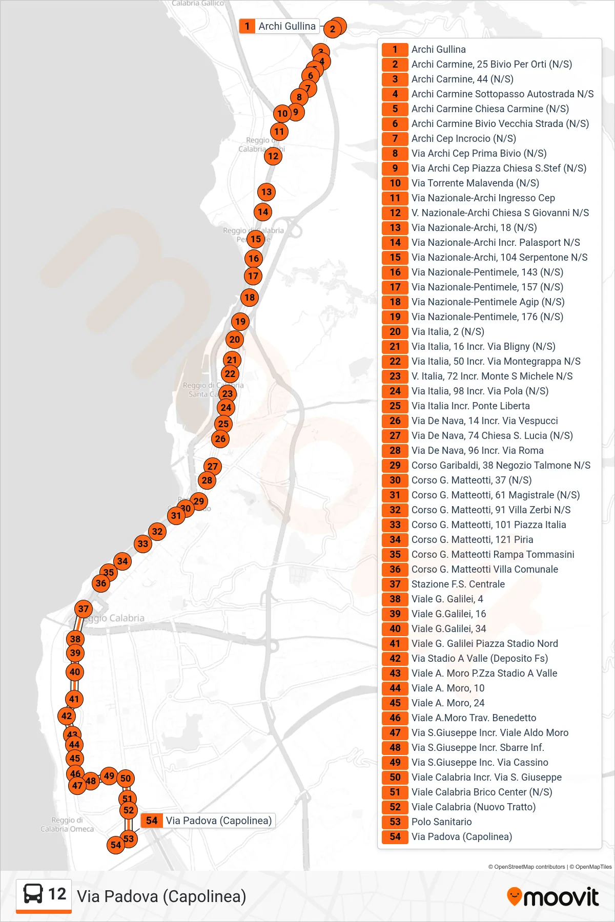 Linea 12 bus (Via Padova (Capolinea)) - Percorsi e fermate sulla mappa