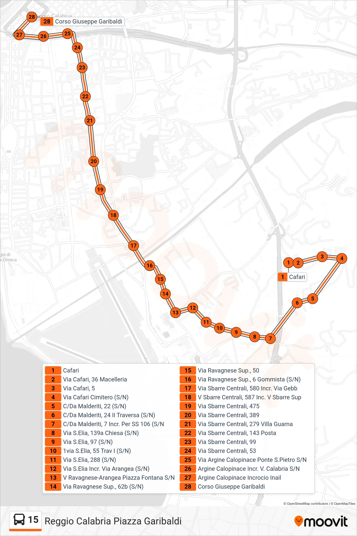 Linea 15  bus (Reggio Calabria Piazza Garibaldi) - Percorsi e fermate sulla mappa