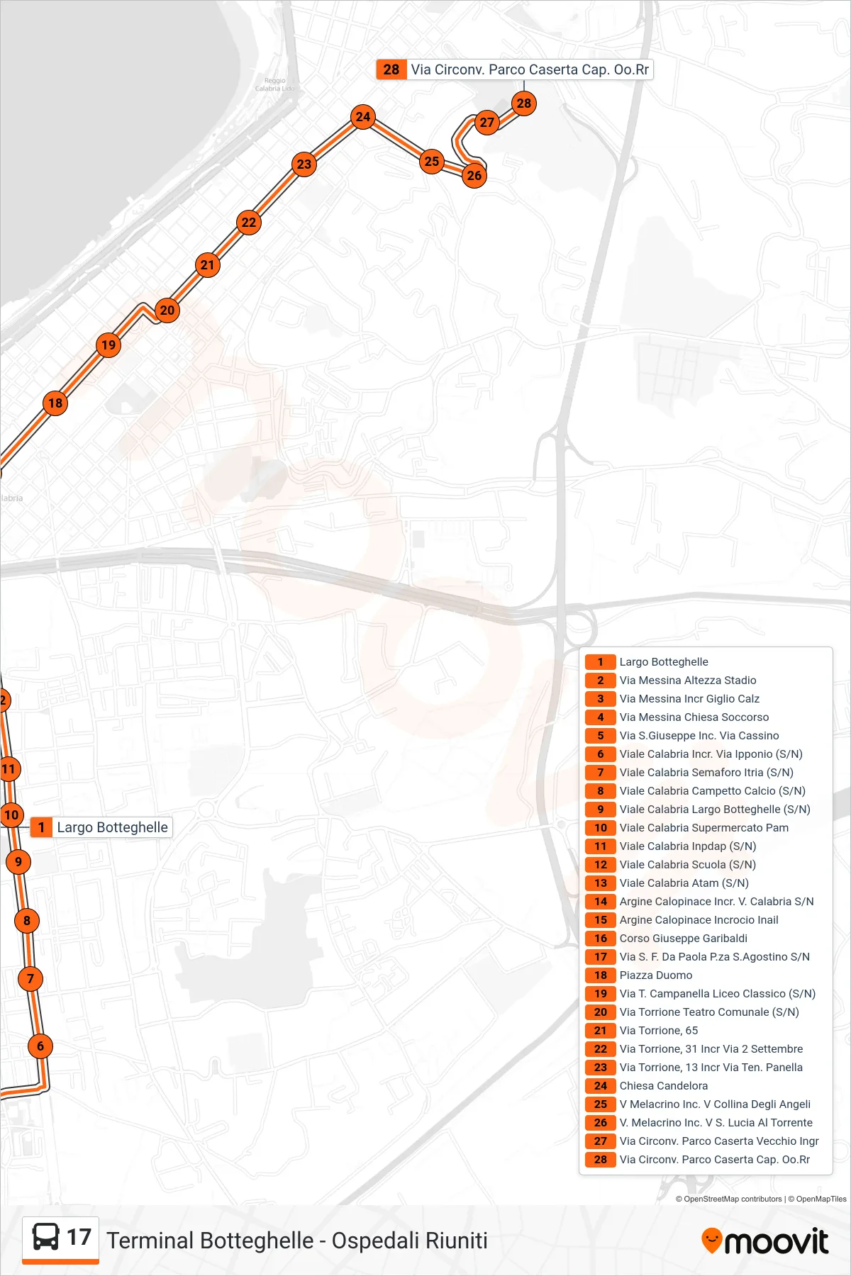 Linea 17 bus (Via Circonv. Parco Caserta Cap. Oo.Rr) - Percorsi e fermate sulla mappa
