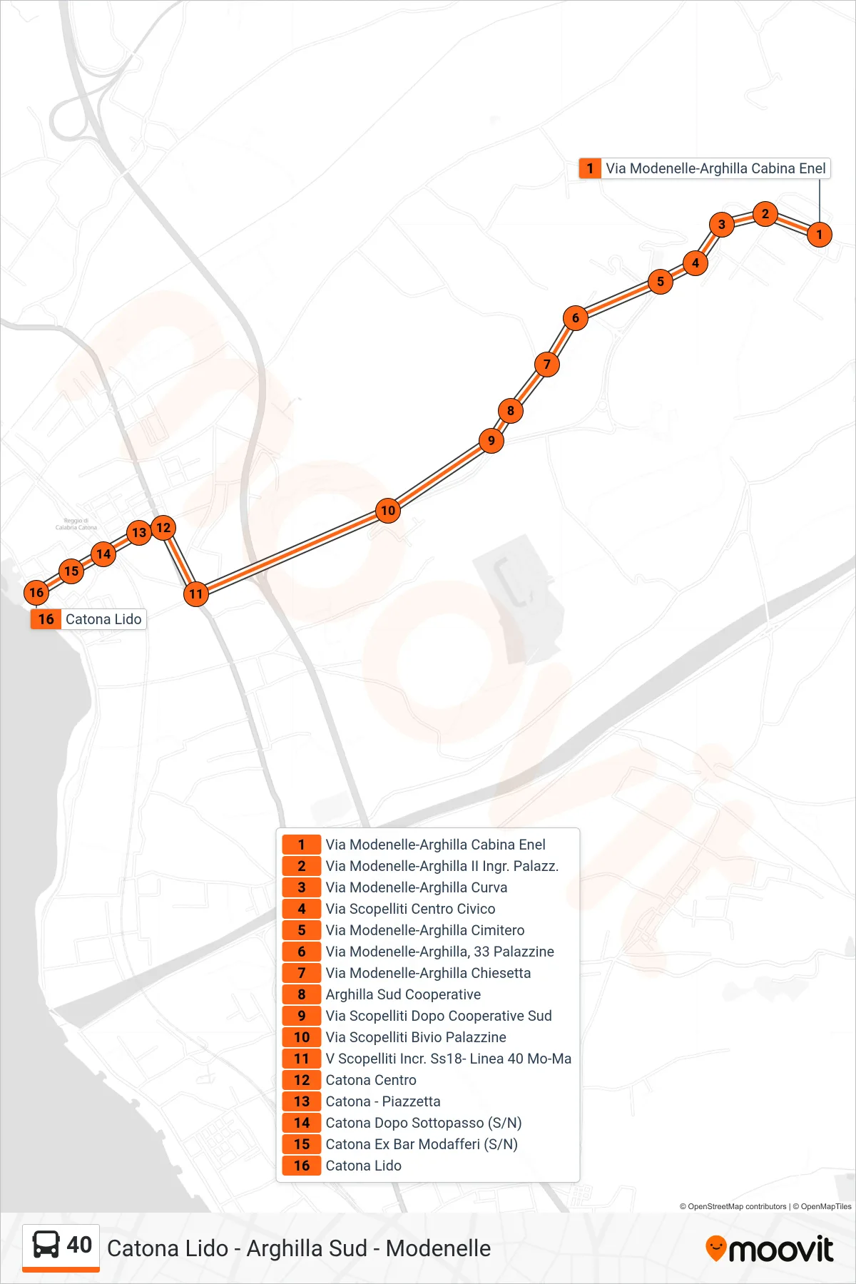 Linea 40 bus (Catona Lido) - Percorsi e fermate sulla mappa