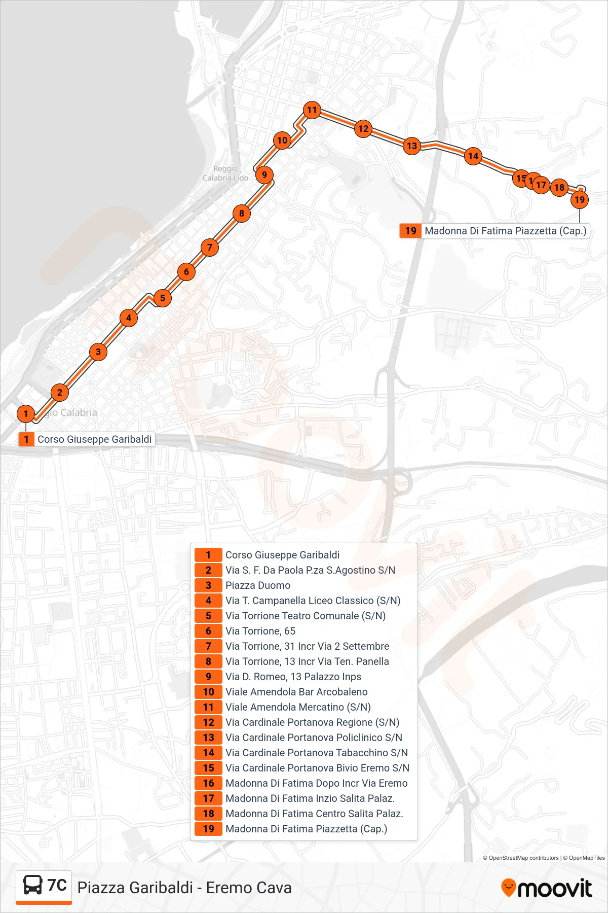 Linea 7C bus (Madonna Di Fatima Piazzetta (Cap.)) - Percorsi e fermate sulla mappa