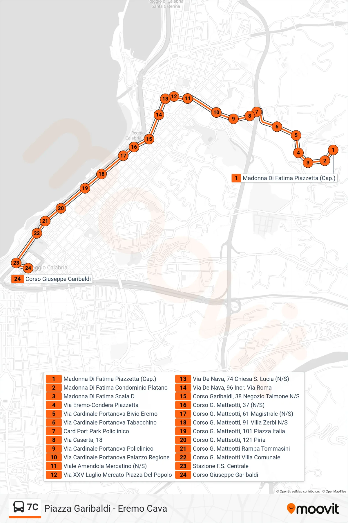 Linea 7C bus (Reggio Calabria Piazza Garibaldi) - Percorsi e fermate sulla mappa