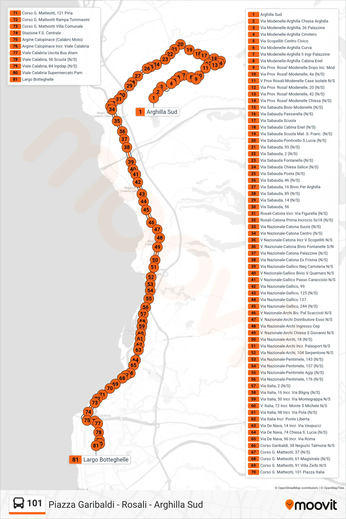 Linea 101 bus (Largo Botteghelle) - Percorsi e fermate sulla mappa