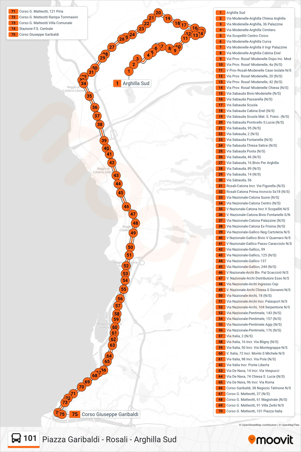 Linea 101 bus (Reggio Calabria Piazza Garibaldi) - Percorsi e fermate sulla mappa