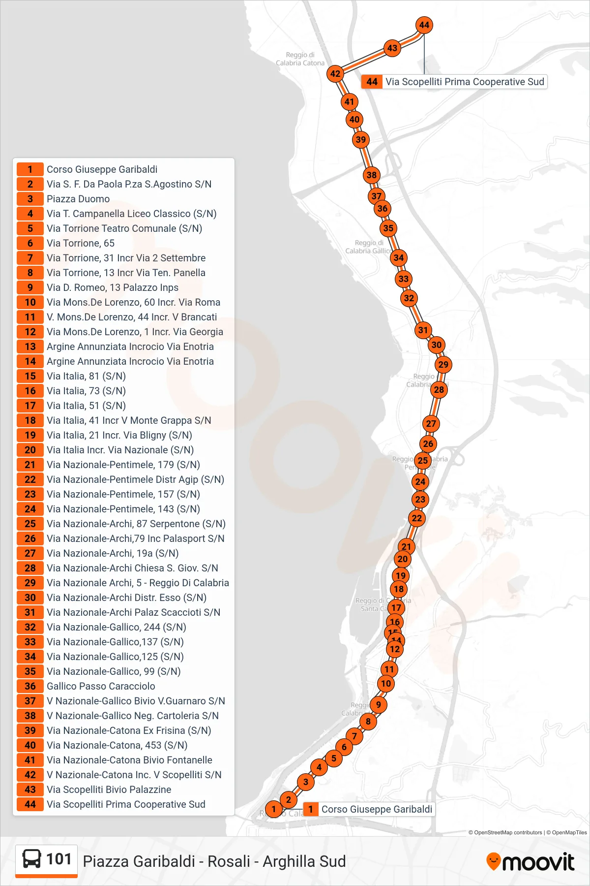 Linea 101  bus (Via Scopelliti  Prima Cooperative Sud) - Percorsi e fermate sulla mappa