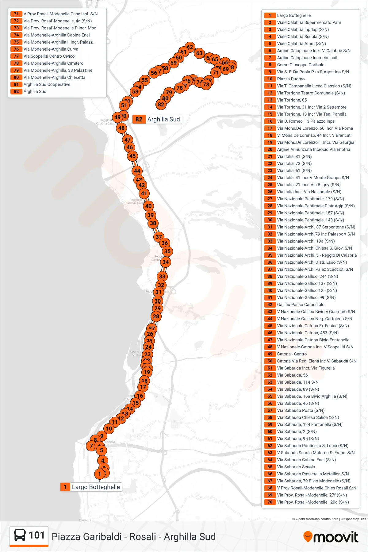 Linea 101  bus (Arghilla Sud) - Percorsi e fermate sulla mappa