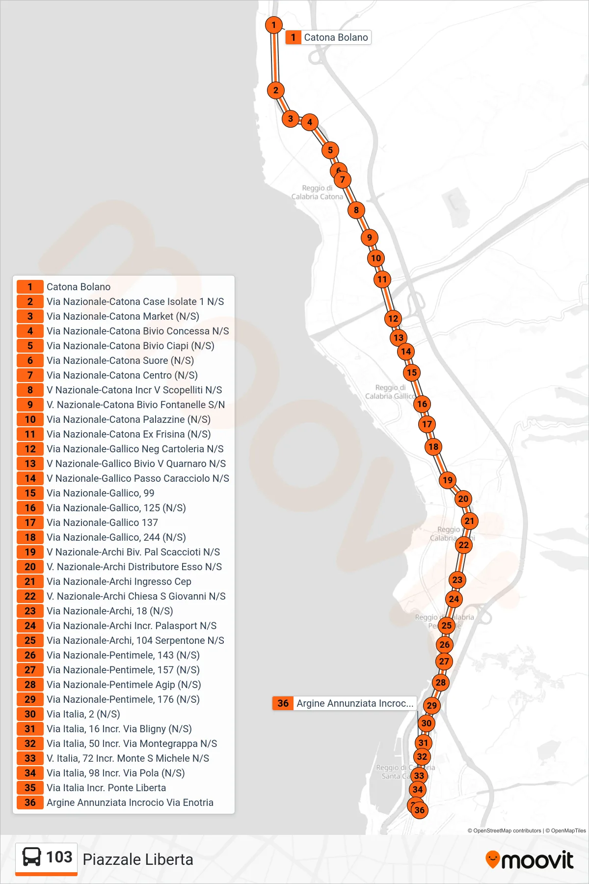 Linea 103 bus (Piazzale Liberta) - Percorsi e fermate sulla mappa
