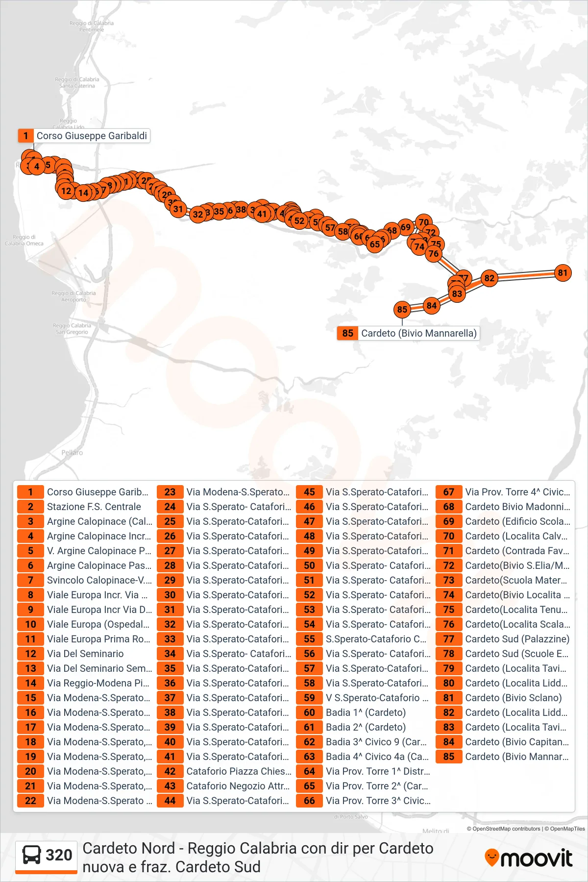 Linea 320 bus (Cardeto (Bivio Mannarella)) - Percorsi e fermate sulla mappa