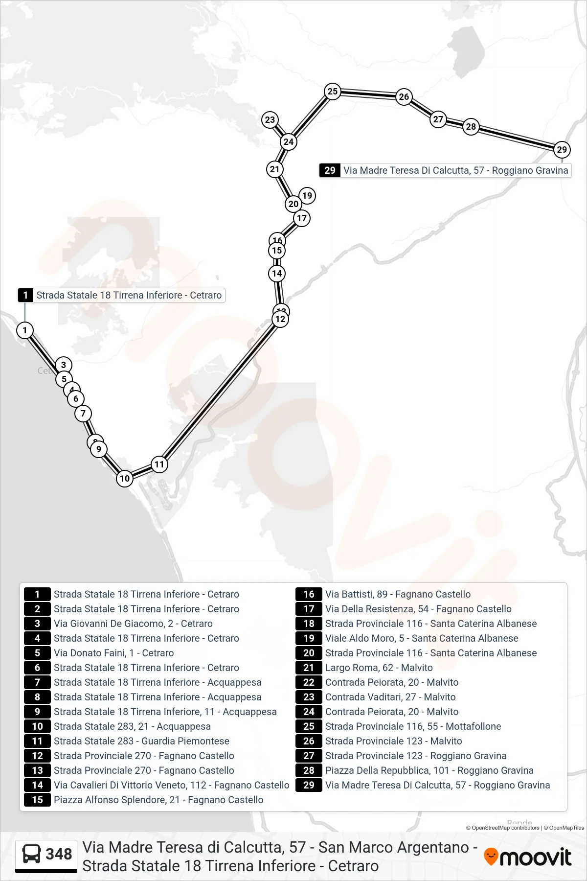 Linea 348  bus (Via Madre Teresa Di Calcutta, 57 - San Marco Argentano) - Percorsi e fermate sulla mappa