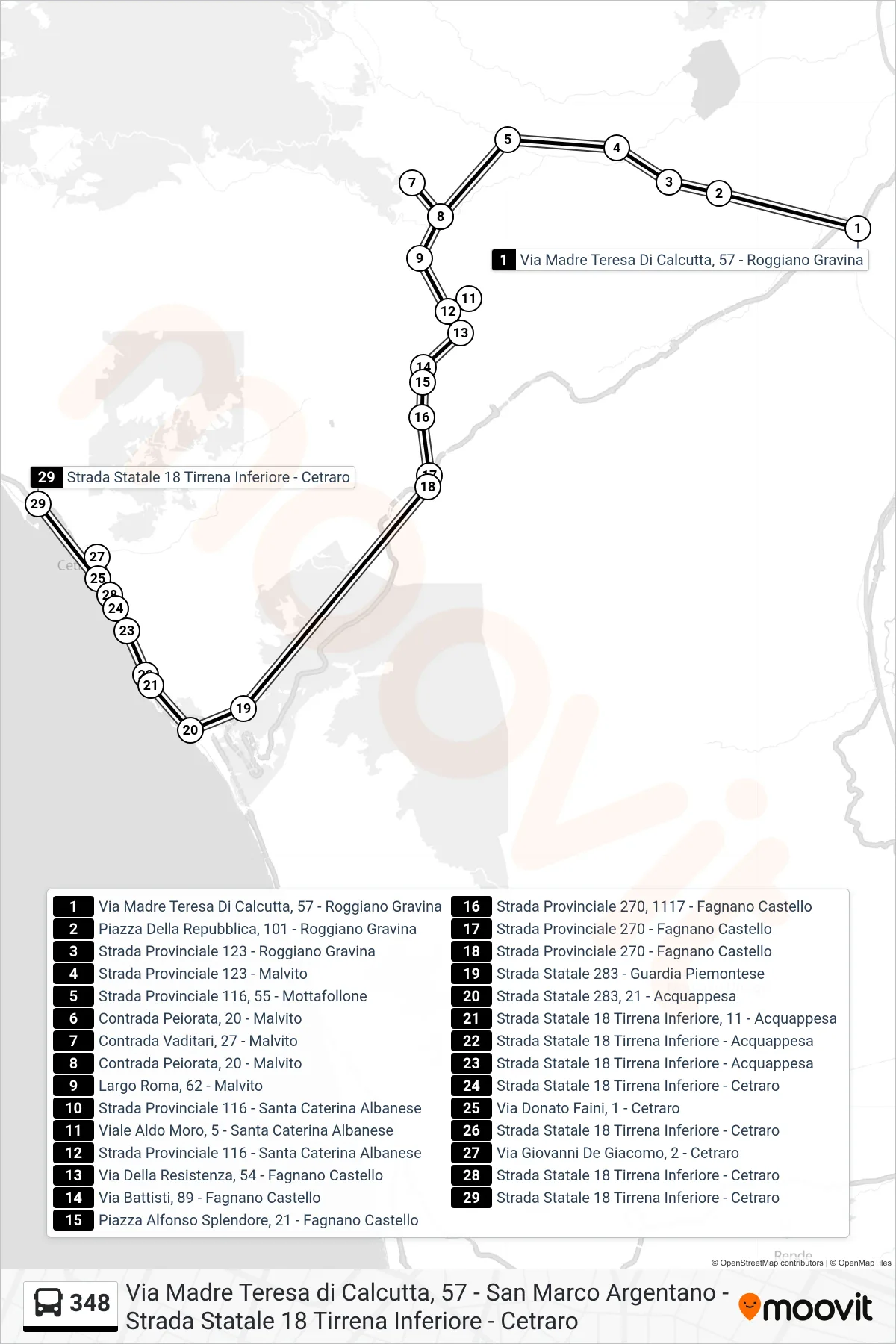 Linea 348 bus (Strada Statale 18 Tirrena Inferiore - Cetraro) - Percorsi e fermate sulla mappa