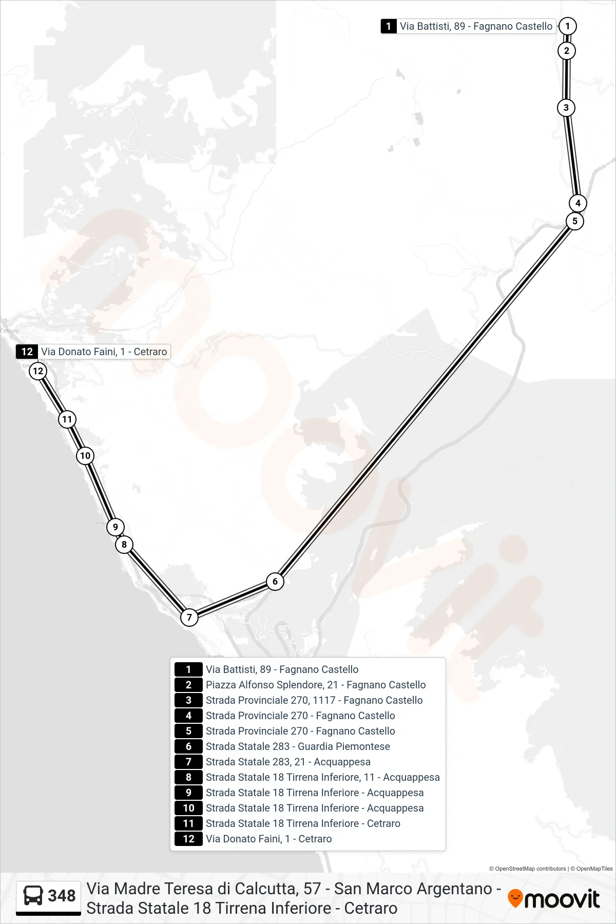 Linea 348  bus (Via Donato Faini, 1 - Cetraro) - Percorsi e fermate sulla mappa