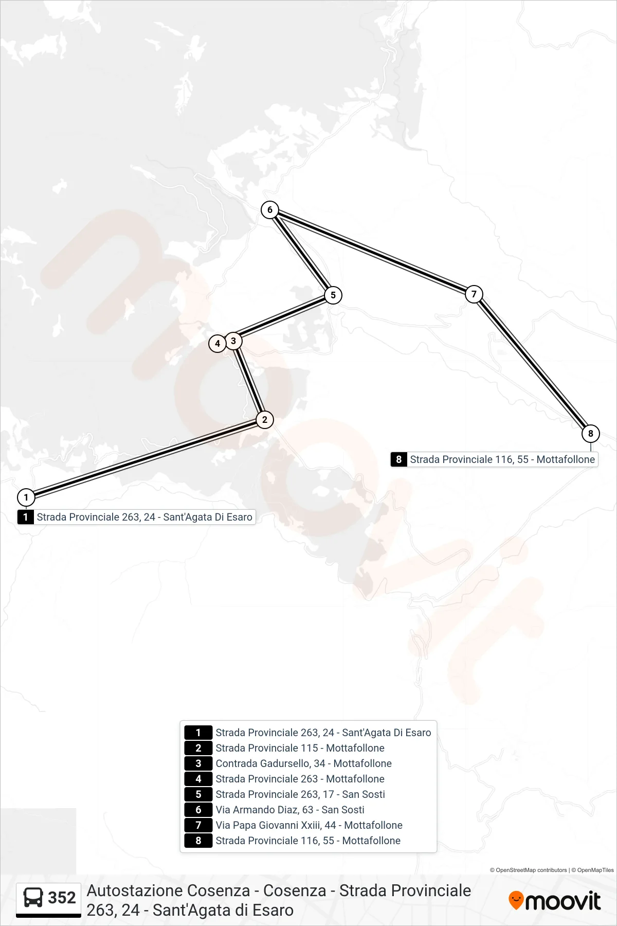Linea 352 bus (Strada Provinciale 116, 55 - Mottafollone) - Percorsi e fermate sulla mappa
